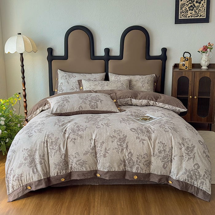 91家纺网 家纺一手货源 找家纺 丝芙妮家居（原乐视家纺） 2025新款原麻纽扣款四件套 森蔓·纽扣款