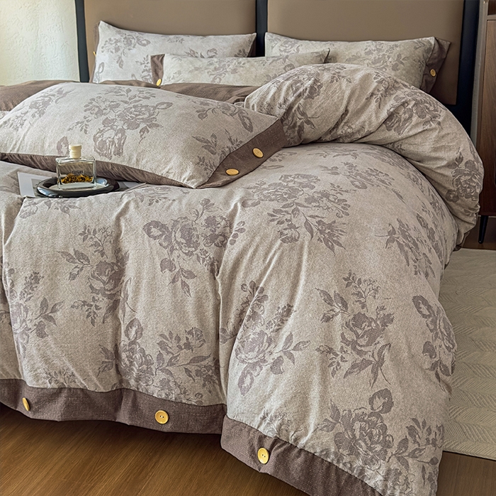 91家纺网 家纺一手货源 找家纺 丝芙妮家居（原乐视家纺） 2025新款原麻纽扣款四件套 森蔓·纽扣款