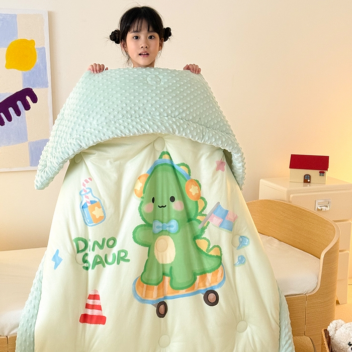 91家纺网 家纺一手货源 找家纺 嗨生活 2025新款针织棉豆豆被儿童豆豆被幼儿园豆豆被被子被芯 恐龙宝宝