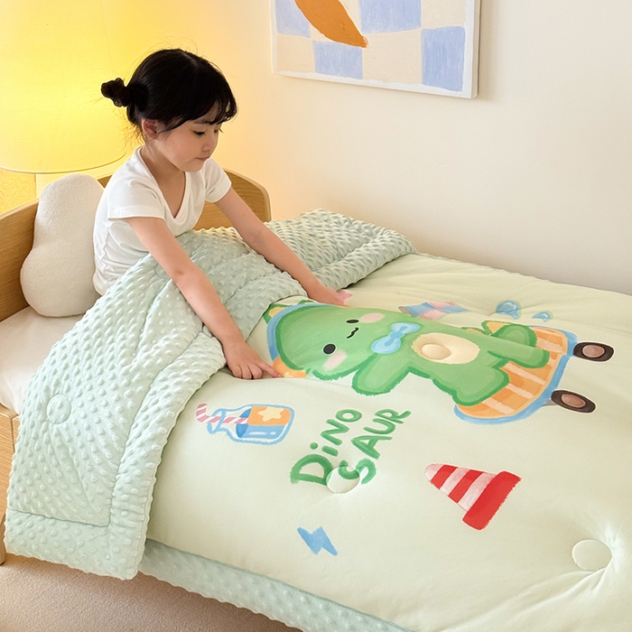 91家纺网 家纺一手货源 找家纺 嗨生活 2025新款针织棉豆豆被儿童豆豆被幼儿园豆豆被被子被芯 恐龙宝宝