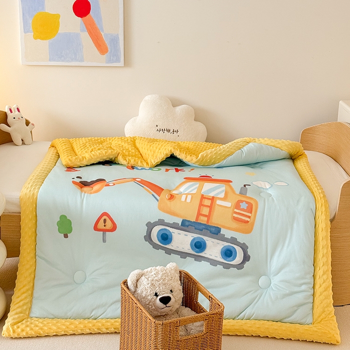 91家纺网 家纺一手货源 找家纺 嗨生活 2025新款针织棉豆豆被儿童豆豆被幼儿园豆豆被被子被芯 蓝色挖掘