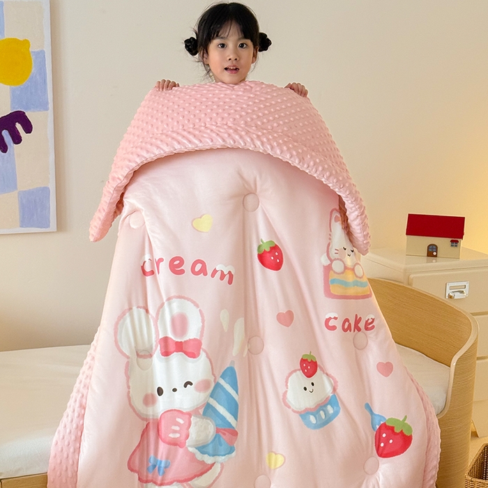 91家纺网 家纺一手货源 找家纺 嗨生活 2025新款针织棉豆豆被儿童豆豆被幼儿园豆豆被被子被芯 萌小兔