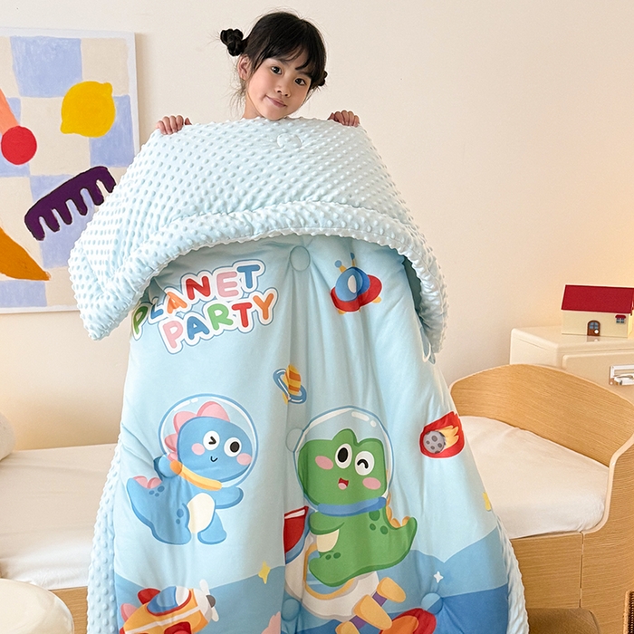 91家纺网 家纺一手货源 找家纺 嗨生活 2025新款针织棉豆豆被儿童豆豆被幼儿园豆豆被被子被芯 恐龙派对