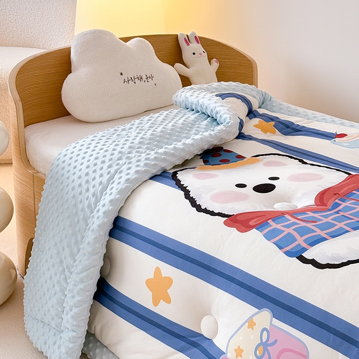 91家纺网 家纺一手货源 找家纺 嗨生活 2025新款针织棉豆豆被儿童豆豆被幼儿园豆豆被被子被芯 雪地狗