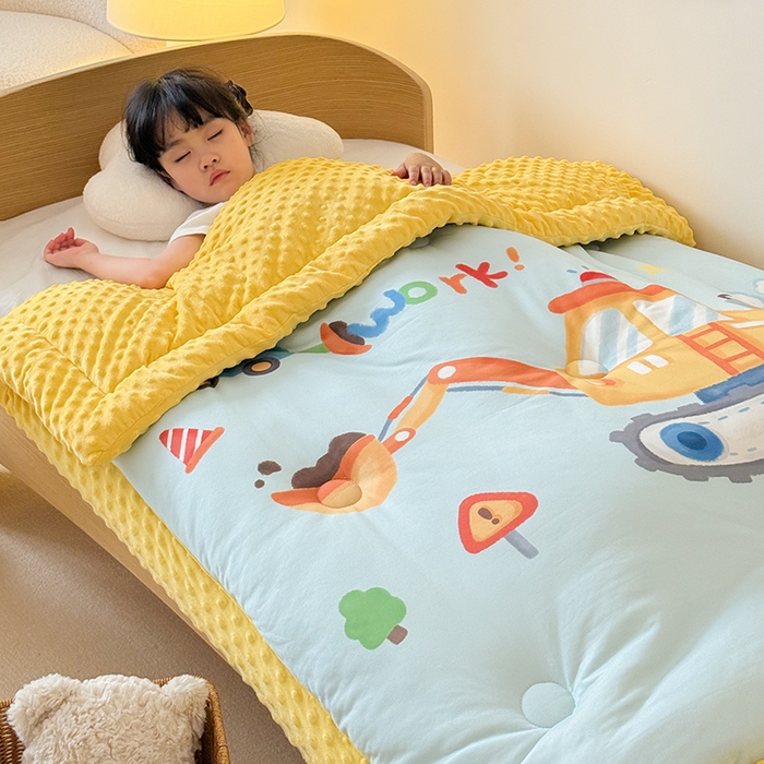 91家纺网 家纺一手货源 找家纺 嗨生活 2025新款针织棉豆豆被儿童豆豆被幼儿园豆豆被被子被芯 蓝色挖掘