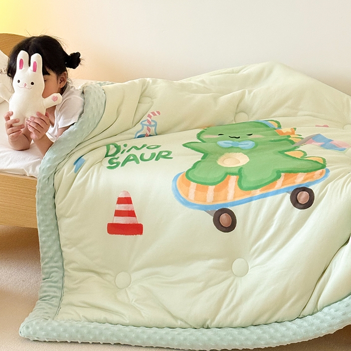 91家纺网 家纺一手货源 找家纺 嗨生活 2025新款针织棉豆豆被儿童豆豆被幼儿园豆豆被被子被芯 恐龙宝宝