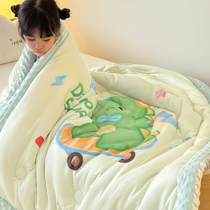 91家纺网 家纺一手货源 找家纺 嗨生活 2025新款针织棉豆豆被儿童豆豆被幼儿园豆豆被被子被芯 恐龙宝宝