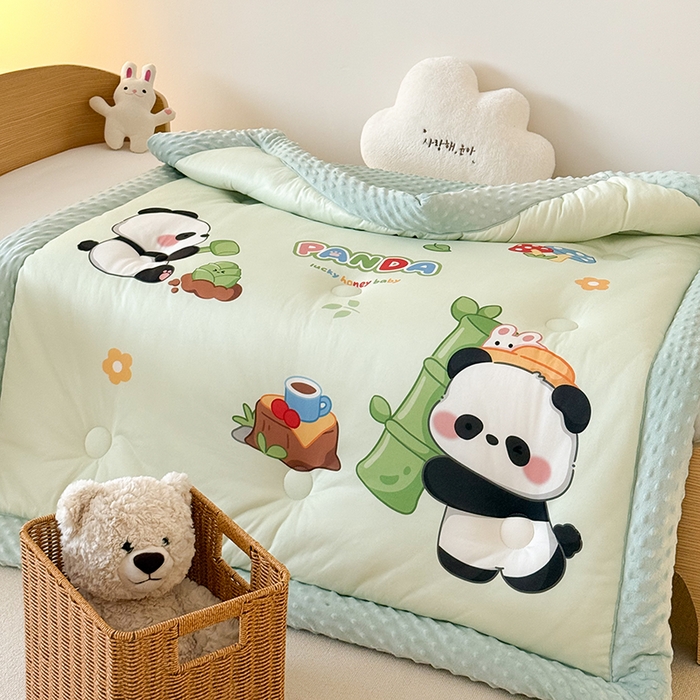 91家纺网 家纺一手货源 找家纺 嗨生活 2025新款针织棉豆豆被儿童豆豆被幼儿园豆豆被被子被芯 熊猫之家