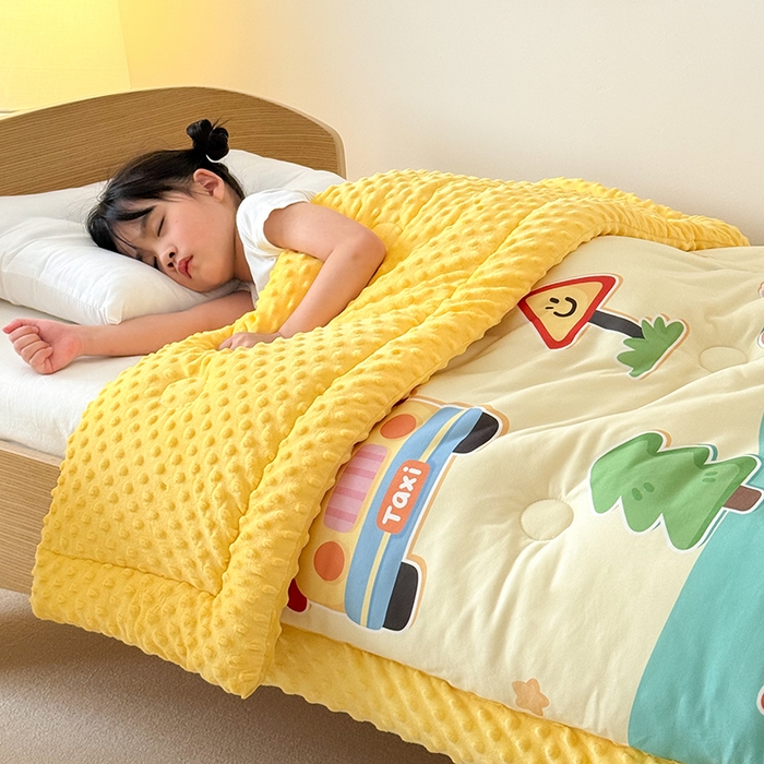 91家纺网 家纺一手货源 找家纺 嗨生活 2025新款针织棉豆豆被儿童豆豆被幼儿园豆豆被被子被芯 动物乐园