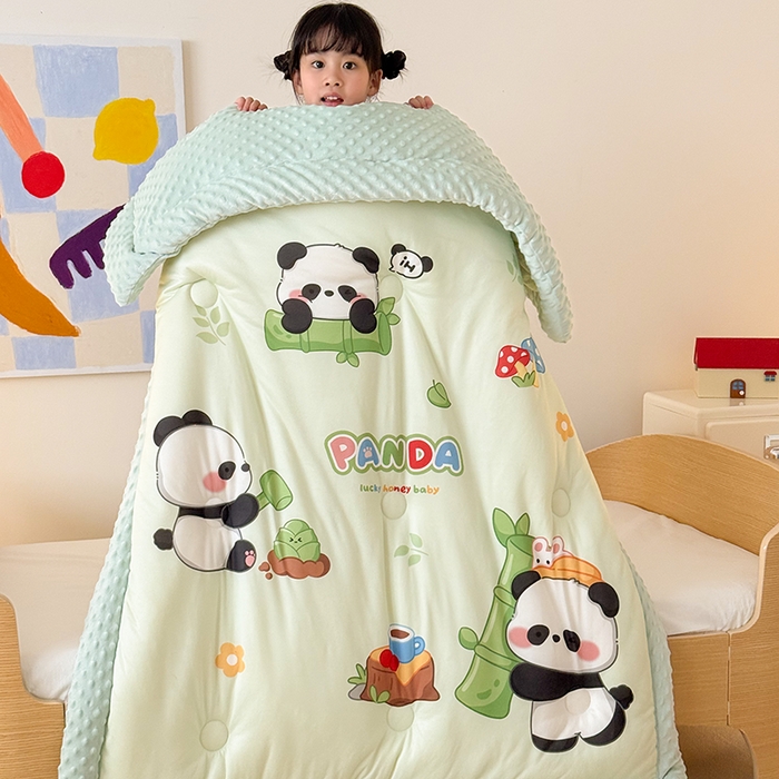 91家纺网 家纺一手货源 找家纺 嗨生活 2025新款针织棉豆豆被儿童豆豆被幼儿园豆豆被被子被芯 熊猫之家