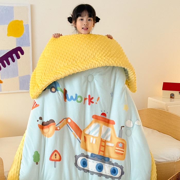 91家纺网 家纺一手货源 找家纺 嗨生活 2025新款针织棉豆豆被儿童豆豆被幼儿园豆豆被被子被芯 蓝色挖掘