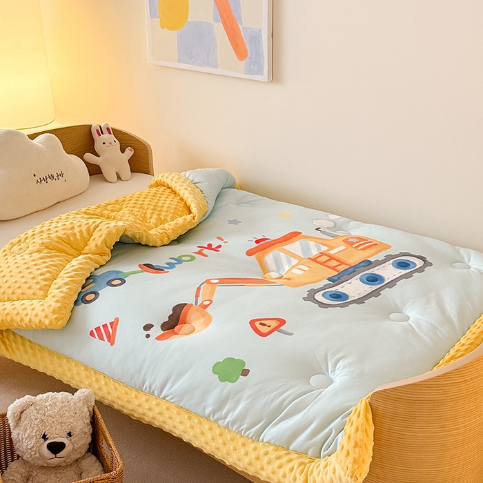 91家纺网 家纺一手货源 找家纺 嗨生活 2025新款针织棉豆豆被儿童豆豆被幼儿园豆豆被被子被芯 蓝色挖掘