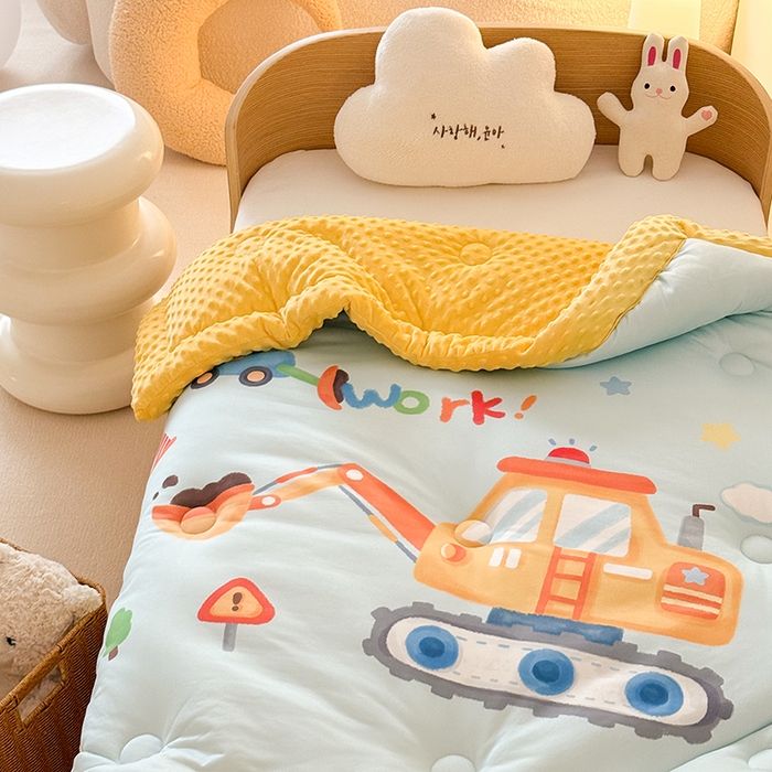 91家纺网 家纺一手货源 找家纺 嗨生活 2025新款针织棉豆豆被儿童豆豆被幼儿园豆豆被被子被芯 蓝色挖掘