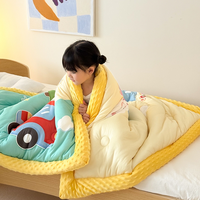 91家纺网 家纺一手货源 找家纺 嗨生活 2025新款针织棉豆豆被儿童豆豆被幼儿园豆豆被被子被芯 动物乐园