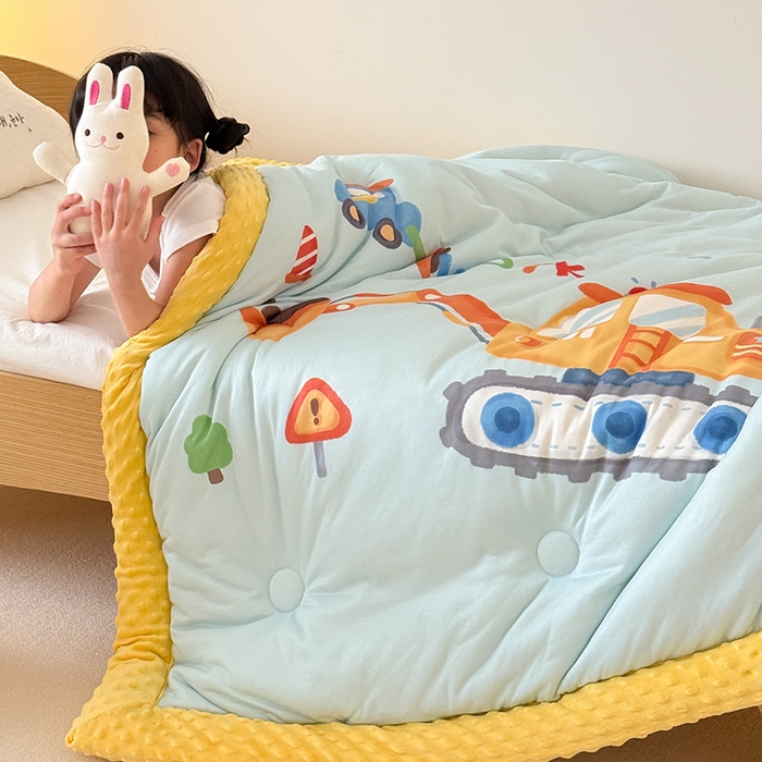 91家纺网 家纺一手货源 找家纺 嗨生活 2025新款针织棉豆豆被儿童豆豆被幼儿园豆豆被被子被芯 蓝色挖掘