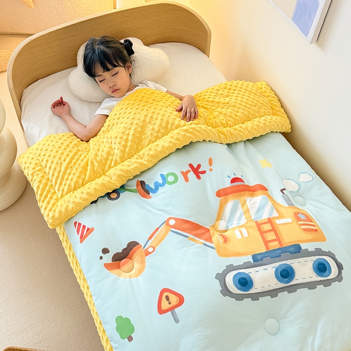 91家纺网 家纺一手货源 找家纺 嗨生活 2025新款针织棉豆豆被儿童豆豆被幼儿园豆豆被被子被芯 蓝色挖掘