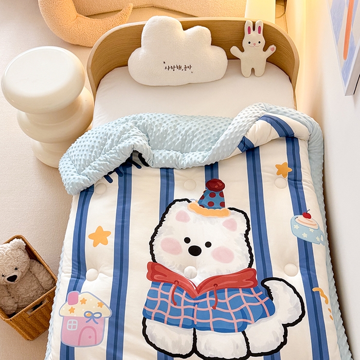 91家纺网 家纺一手货源 找家纺 嗨生活 2025新款针织棉豆豆被儿童豆豆被幼儿园豆豆被被子被芯 雪地狗