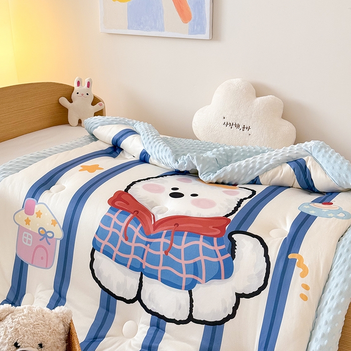 91家纺网 家纺一手货源 找家纺 嗨生活 2025新款针织棉豆豆被儿童豆豆被幼儿园豆豆被被子被芯 雪地狗