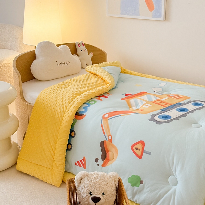 91家纺网 家纺一手货源 找家纺 嗨生活 2025新款针织棉豆豆被儿童豆豆被幼儿园豆豆被被子被芯 蓝色挖掘