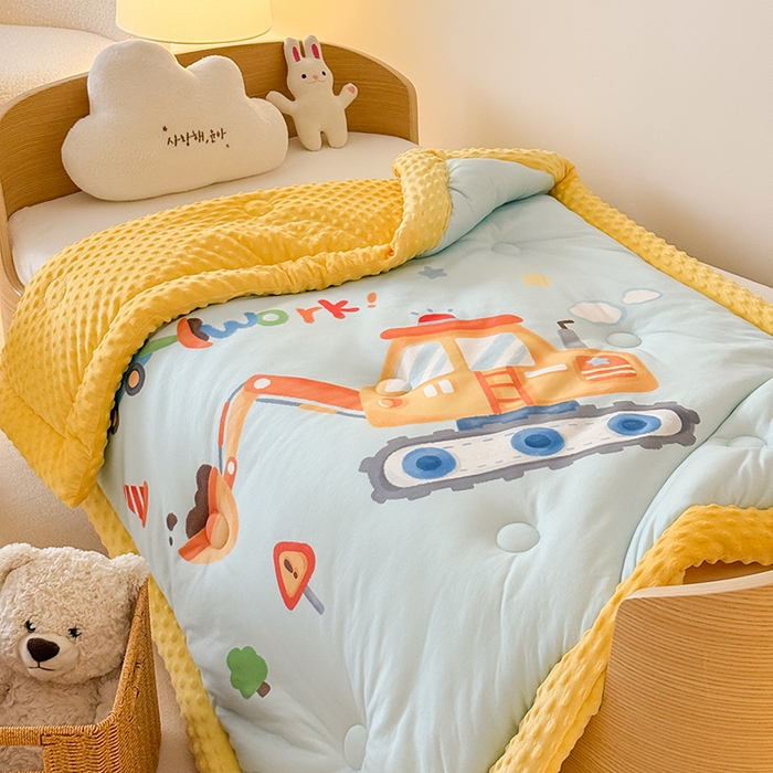 91家纺网 家纺一手货源 找家纺 嗨生活 2025新款针织棉豆豆被儿童豆豆被幼儿园豆豆被被子被芯 蓝色挖掘