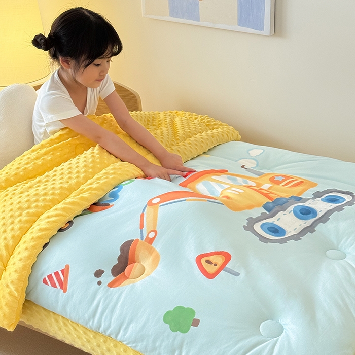 91家纺网 家纺一手货源 找家纺 嗨生活 2025新款针织棉豆豆被儿童豆豆被幼儿园豆豆被被子被芯 蓝色挖掘