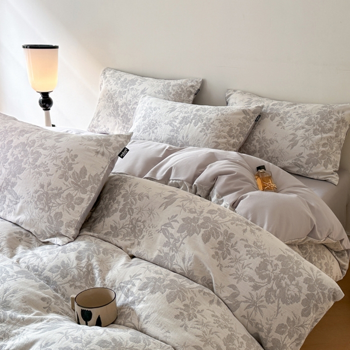 宜代光年 2025新款60s水洗棉提花系列四件套-第一批-场景一 繁花-灰