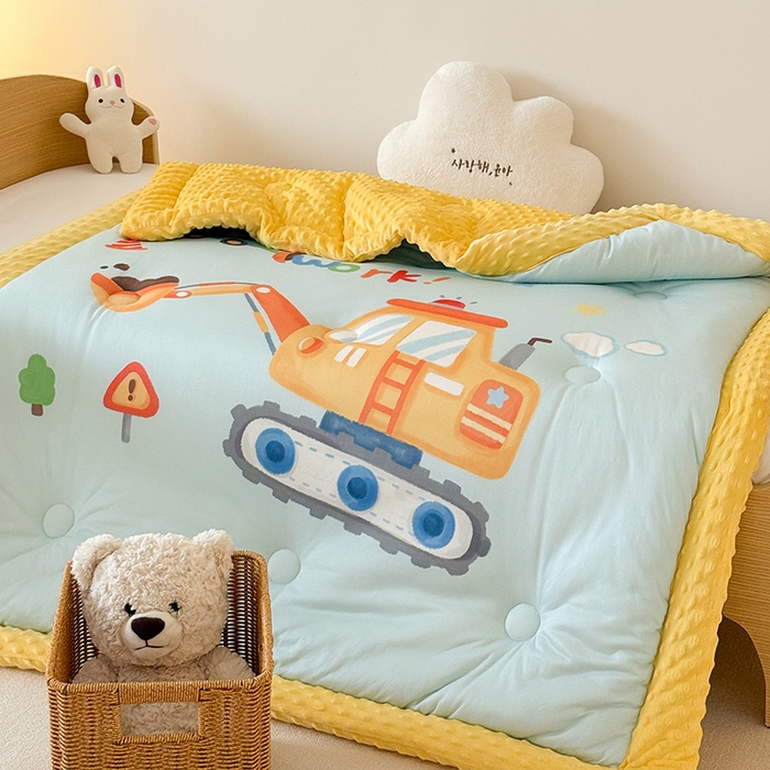 91家纺网 家纺一手货源 找家纺 嗨生活 2025新款针织棉豆豆被儿童豆豆被幼儿园豆豆被被子被芯 蓝色挖掘