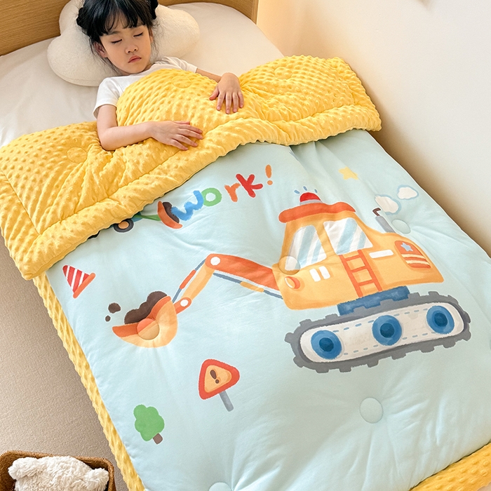 91家纺网 家纺一手货源 找家纺 嗨生活 2025新款针织棉豆豆被儿童豆豆被幼儿园豆豆被被子被芯 蓝色挖掘