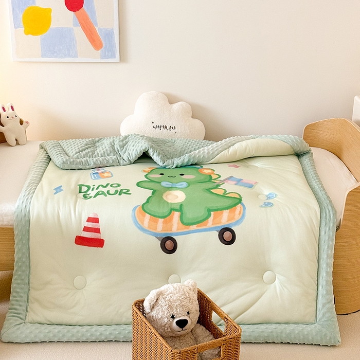 91家纺网 家纺一手货源 找家纺 嗨生活 2025新款针织棉豆豆被儿童豆豆被幼儿园豆豆被被子被芯 恐龙宝宝