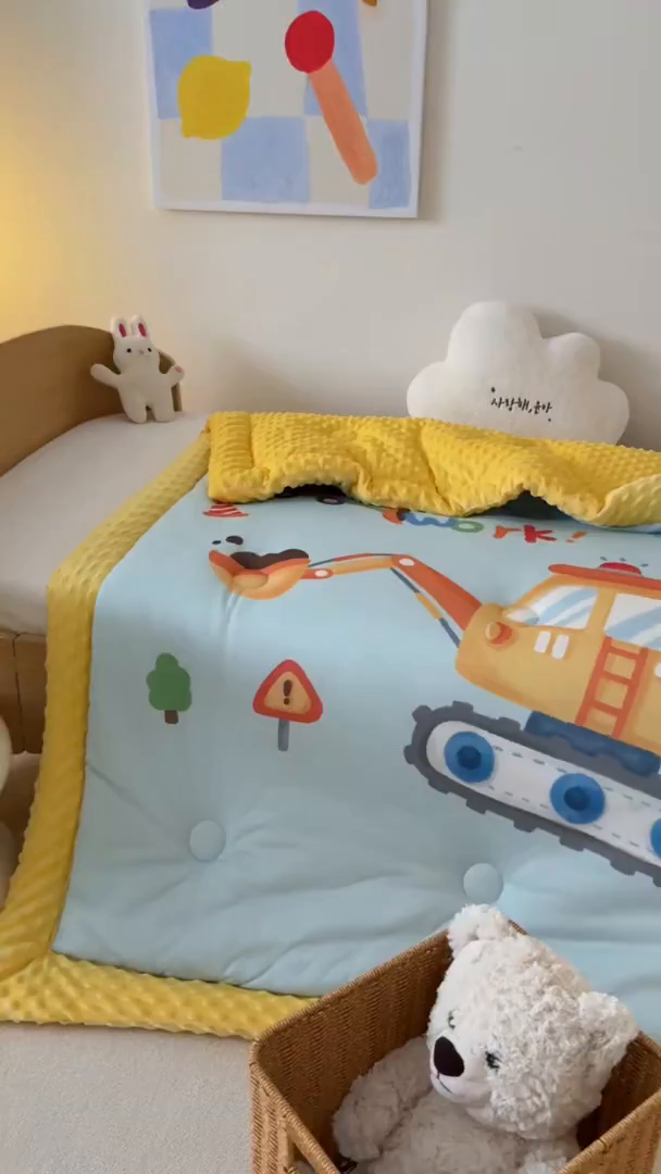 91家纺网 家纺一手货源 找家纺 嗨生活 2025新款针织棉豆豆被儿童豆豆被幼儿园豆豆被被子被芯 蓝色挖掘