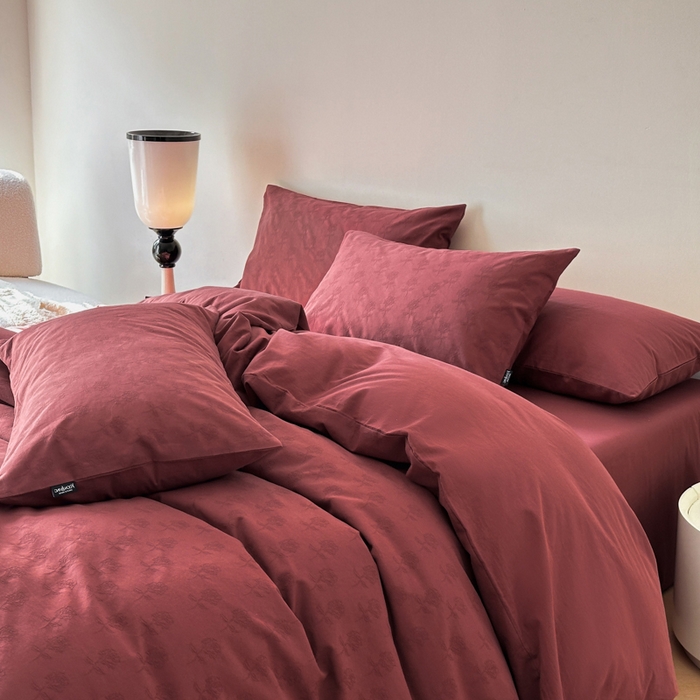 宜代光年 2025新款60s水洗棉提花系列四件套-第一批-场景一 玫瑰佳人-红