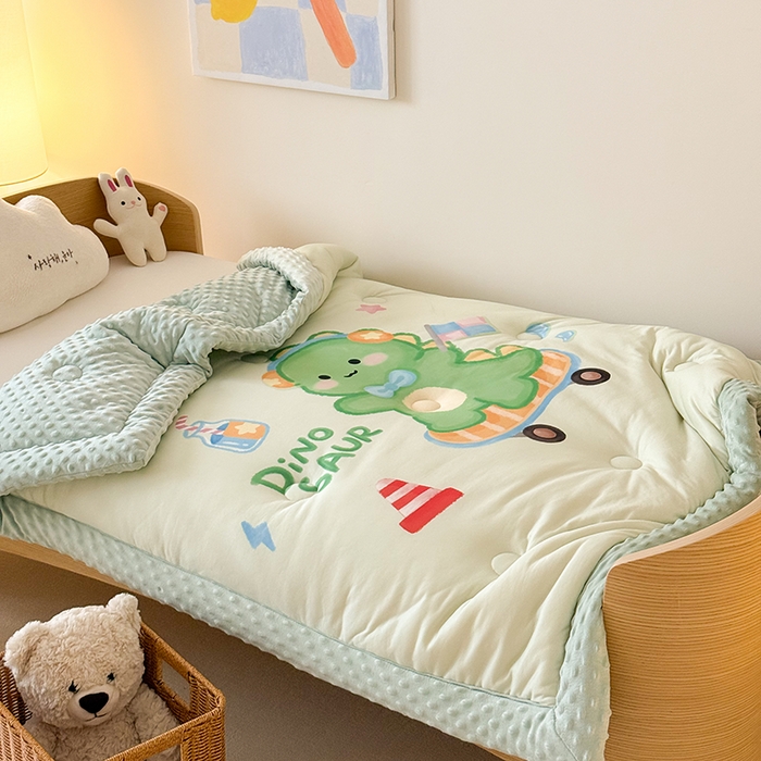 91家纺网 家纺一手货源 找家纺 嗨生活 2025新款针织棉豆豆被儿童豆豆被幼儿园豆豆被被子被芯 恐龙宝宝