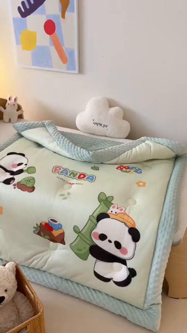 91家纺网 家纺一手货源 找家纺 嗨生活 2025新款针织棉豆豆被儿童豆豆被幼儿园豆豆被被子被芯 熊猫之家