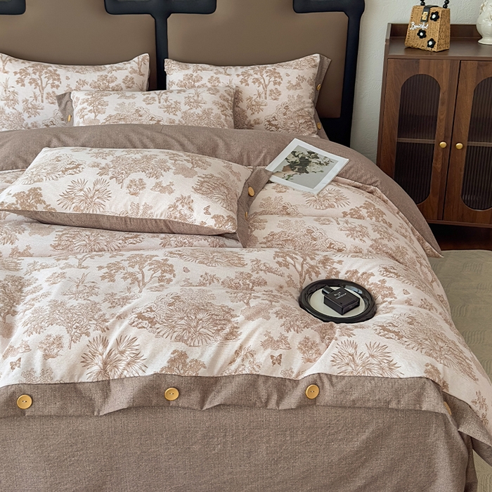 91家纺网 家纺一手货源 找家纺 丝芙妮家居（原乐视家纺） 2025新款原麻纽扣款四件套 时宜·纽扣款