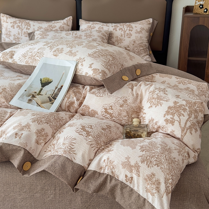 91家纺网 家纺一手货源 找家纺 丝芙妮家居（原乐视家纺） 2025新款原麻纽扣款四件套 时宜·纽扣款