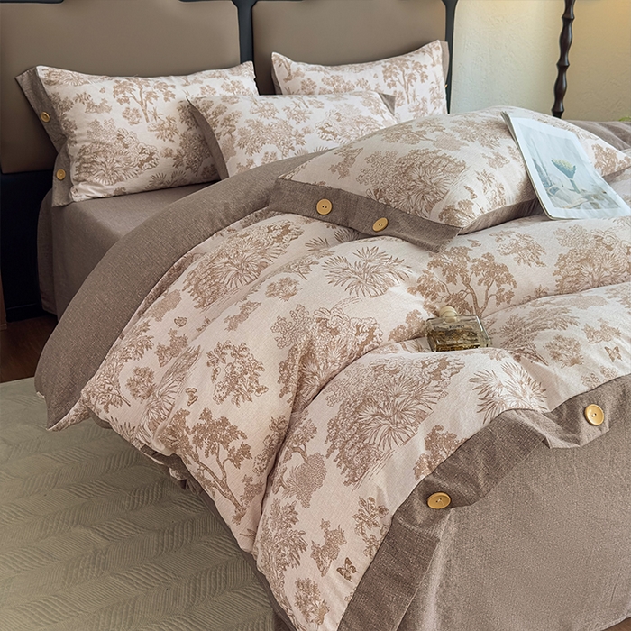 91家纺网 家纺一手货源 找家纺 丝芙妮家居（原乐视家纺） 2025新款原麻纽扣款四件套 时宜·纽扣款