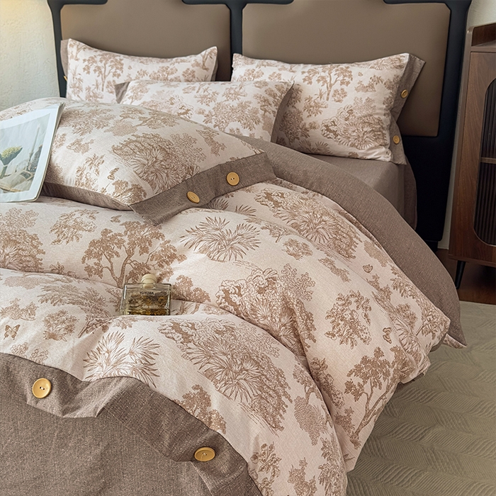 91家纺网 家纺一手货源 找家纺 丝芙妮家居（原乐视家纺） 2025新款原麻纽扣款四件套 时宜·纽扣款