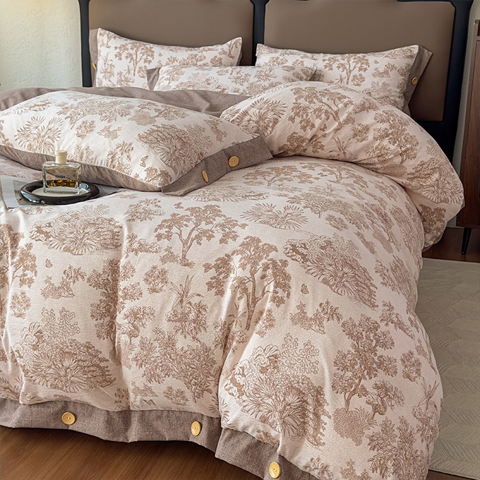 91家纺网 家纺一手货源 找家纺 丝芙妮家居（原乐视家纺） 2025新款原麻纽扣款四件套 时宜·纽扣款