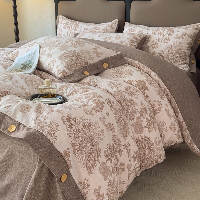 91家纺网 家纺一手货源 找家纺 丝芙妮家居（原乐视家纺） 2025新款原麻纽扣款四件套 时宜·纽扣款