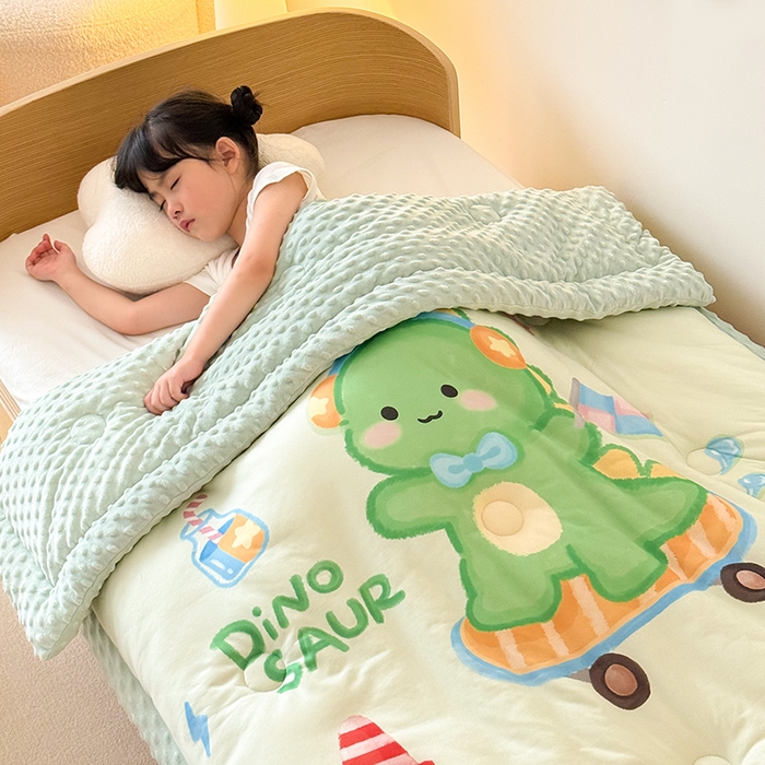 91家纺网 家纺一手货源 找家纺 嗨生活 2025新款针织棉豆豆被儿童豆豆被幼儿园豆豆被被子被芯 恐龙宝宝