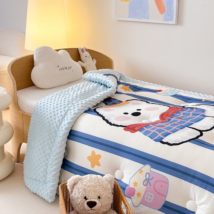 91家纺网 家纺一手货源 找家纺 嗨生活 2025新款针织棉豆豆被儿童豆豆被幼儿园豆豆被被子被芯 雪地狗