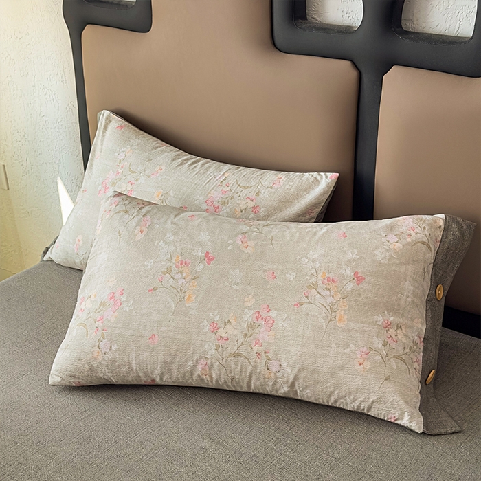 91家纺网 家纺一手货源 找家纺 丝芙妮家居（原乐视家纺） 2025新款原麻纽扣款四件套 岁月留声·纽扣款