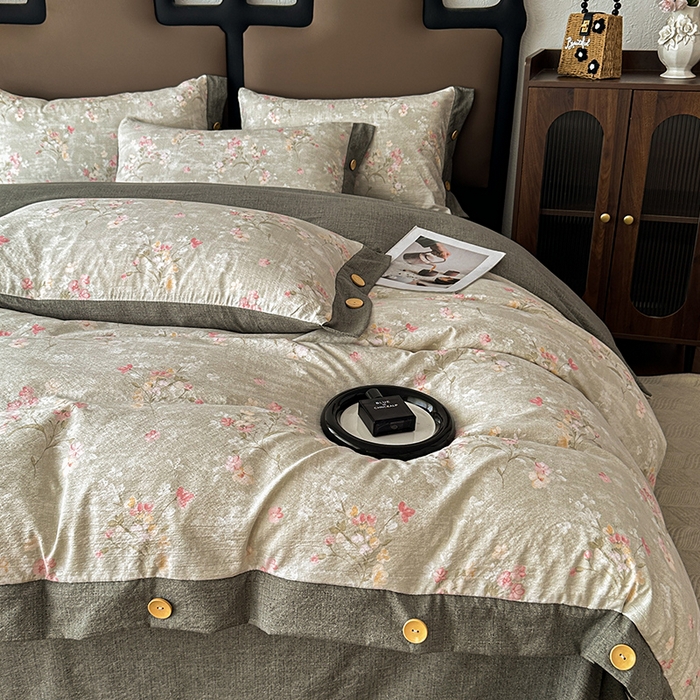 91家纺网 家纺一手货源 找家纺 丝芙妮家居（原乐视家纺） 2025新款原麻纽扣款四件套 岁月留声·纽扣款