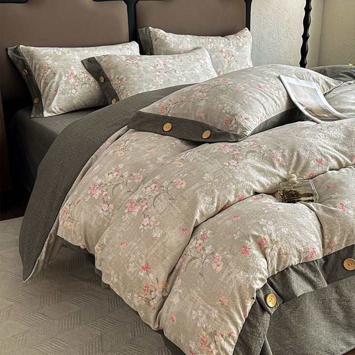 91家纺网 家纺一手货源 找家纺 丝芙妮家居（原乐视家纺） 2025新款原麻纽扣款四件套 岁月留声·纽扣款