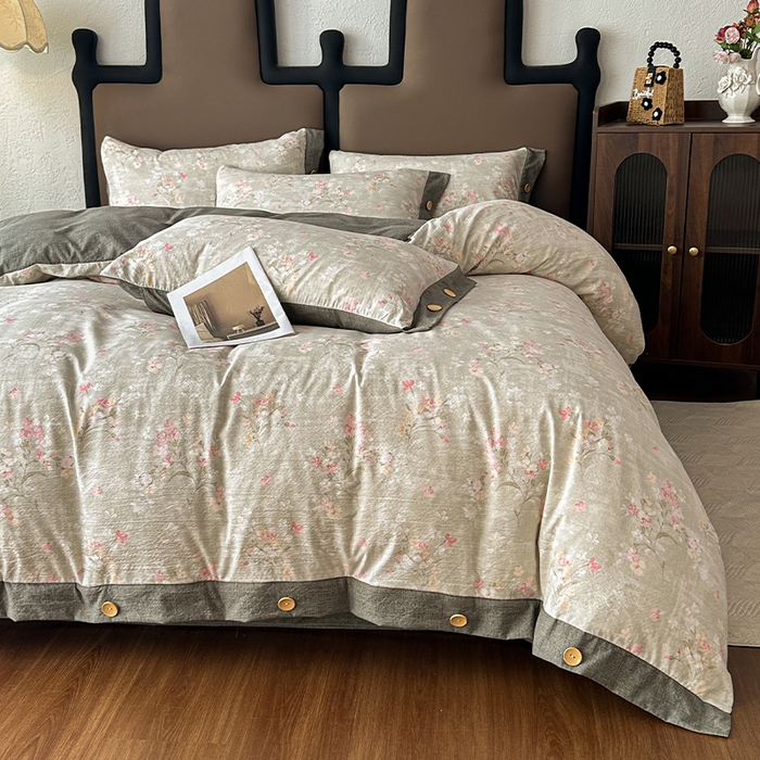 91家纺网 家纺一手货源 找家纺 丝芙妮家居（原乐视家纺） 2025新款原麻纽扣款四件套 岁月留声·纽扣款