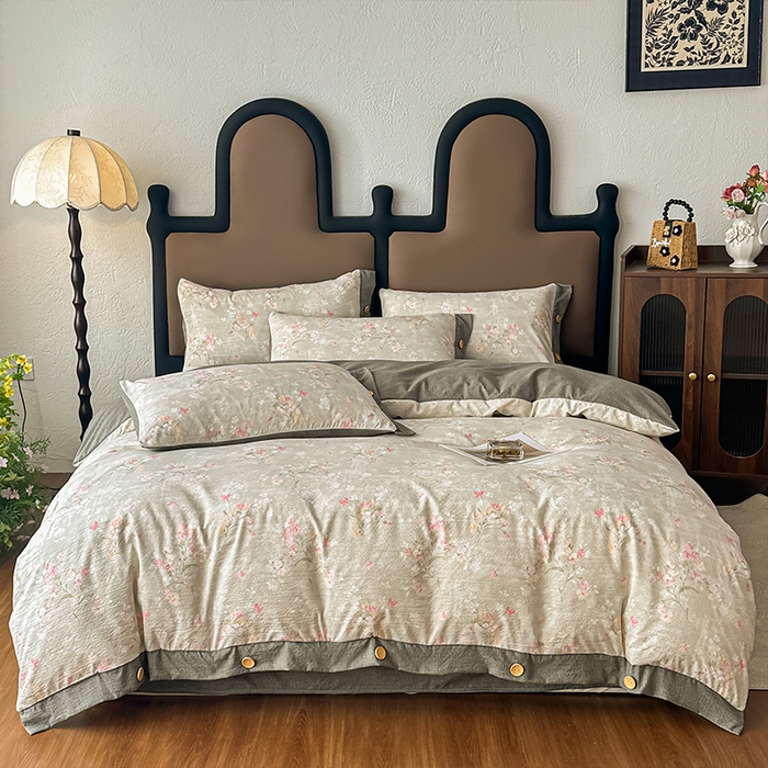 91家纺网 家纺一手货源 找家纺 丝芙妮家居（原乐视家纺） 2025新款原麻纽扣款四件套 岁月留声·纽扣款