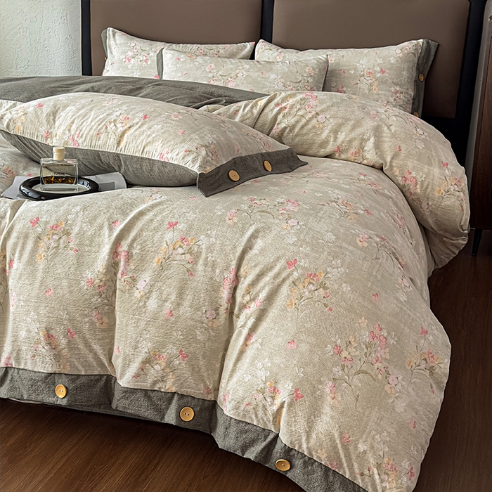 91家纺网 家纺一手货源 找家纺 丝芙妮家居（原乐视家纺） 2025新款原麻纽扣款四件套 岁月留声·纽扣款