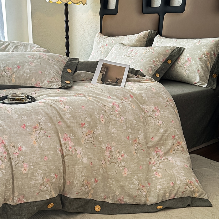 91家纺网 家纺一手货源 找家纺 丝芙妮家居（原乐视家纺） 2025新款原麻纽扣款四件套 岁月留声·纽扣款