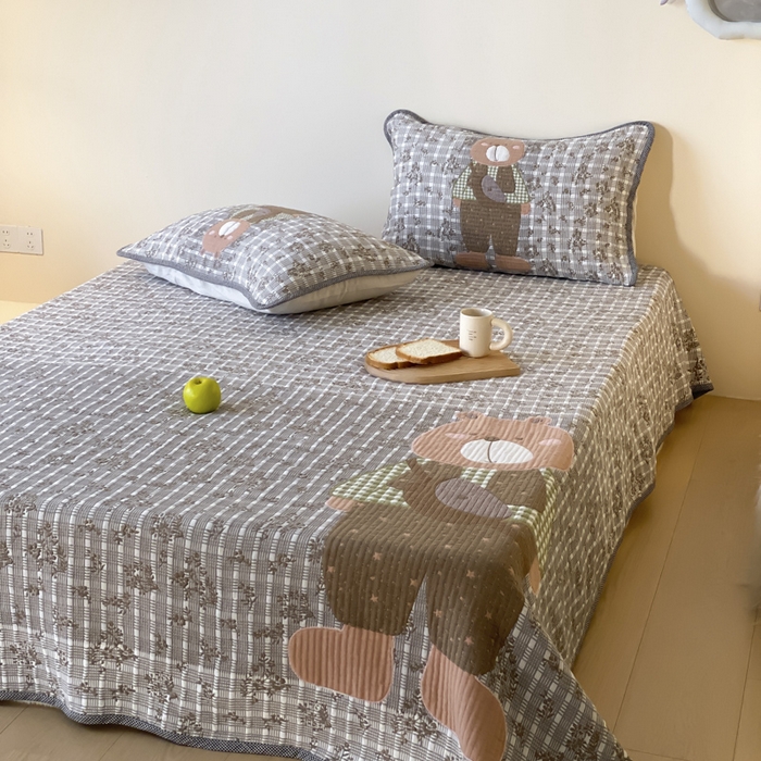 91家纺网 家纺一手货源 找家纺 （总）麻依 2025新款软萌纱布床盖三件套（控价：229元）