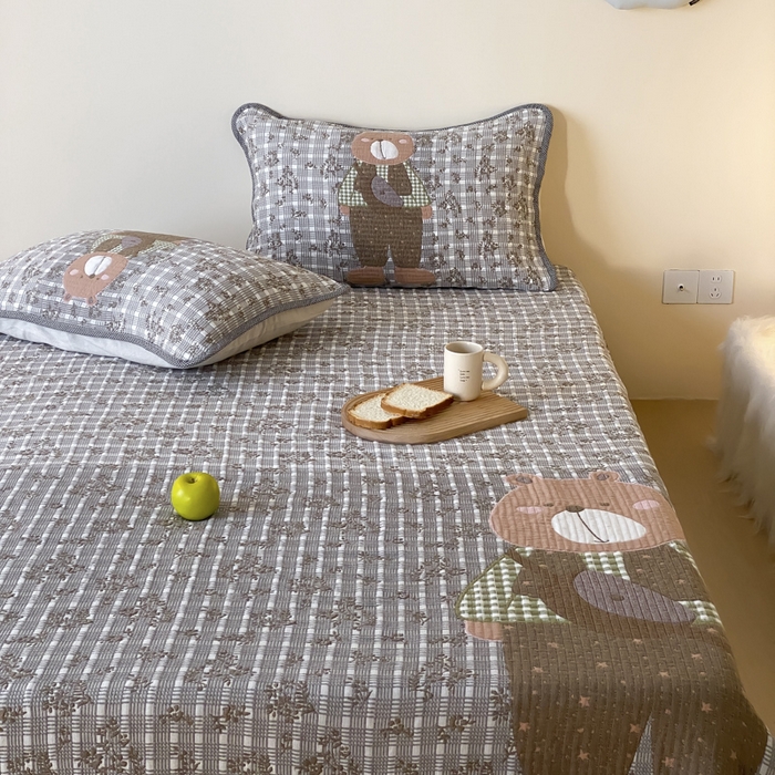 91家纺网 家纺一手货源 找家纺 （总）麻依 2025新款软萌纱布床盖三件套（控价：229元）